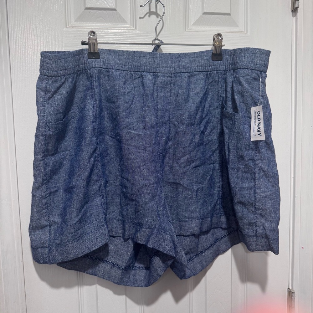 NWT Old Navy High Waist Denim Chambray Blue Shorts Size XL Linen Blend